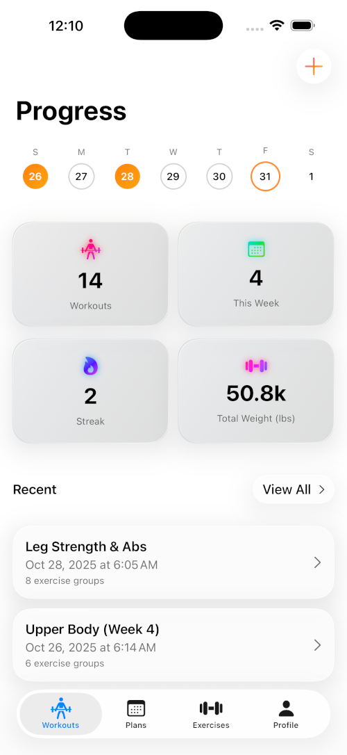 Screenshot of the Reps workout tracking app